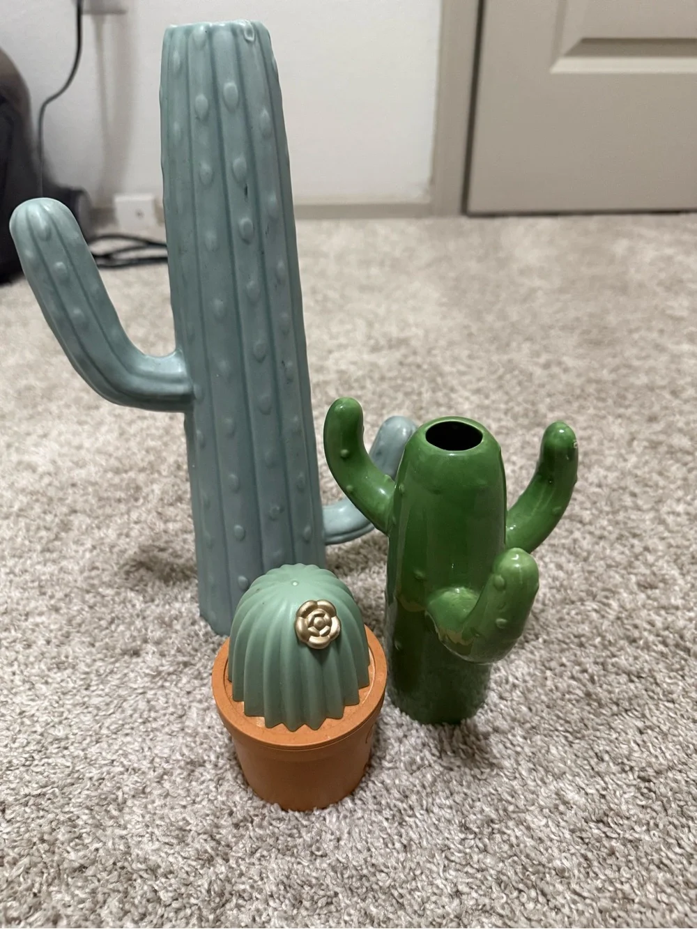 Decorative Ceramic Cactus Vases and Diffuser- Green & Light Teal